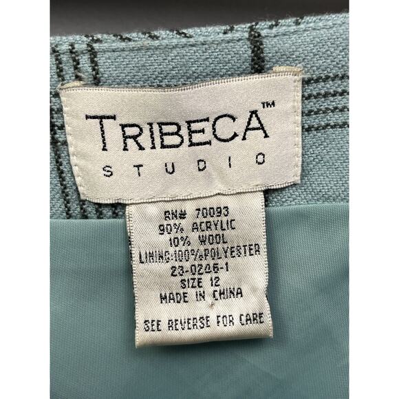 Vintage Tribeca Studio Skirt Womens 12 blue plaid sequined Wool Blend‎ A-Line - Picture 3 of 6